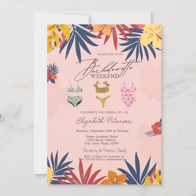 Invitación Trajes de Baño Deja Flores Fiesta de Despedida de  (Anverso)