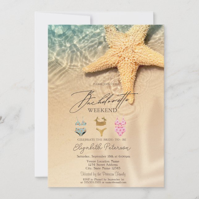 Invitación Trajes de Baño Fiesta de Soltera Playa Seastar (Anverso)