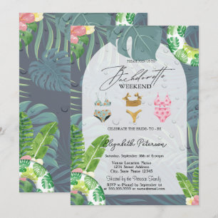 Invitación Trajes de Baño Hojas de Palma Piscina Despedida de