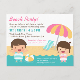 Invitación Trajes de baño lindos para niños Fiesta de cumplea