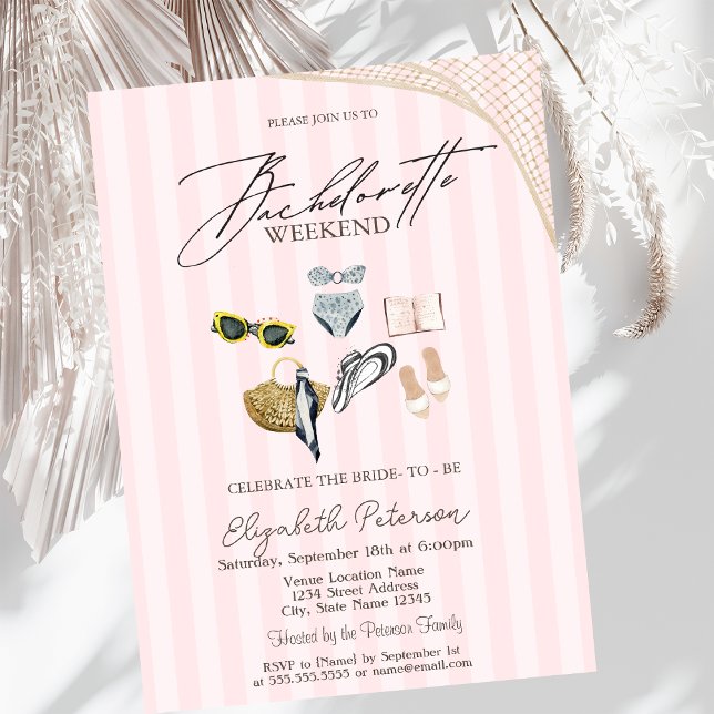 Invitación Trajes de Baño Playa Rosa Rayas Despedida de Solte (Subido por el creador)