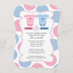 Invitación Trajes de cuerpo azul rosado Género revelar Baby S