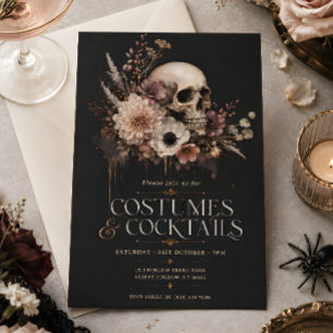 Invitación Trajes florales de cráneo gótico y cócteles de Hal