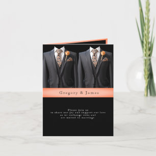 Invitación  Trajes grises Rosas melocotón y corbata floral