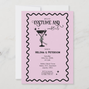 Invitación Trajes Retro Rosa y Negro y Fiesta de Cócteles