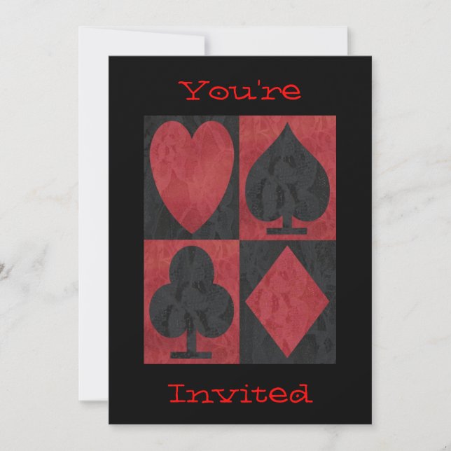 Invitación Trajes rojos y negros en encaje, (Anverso)