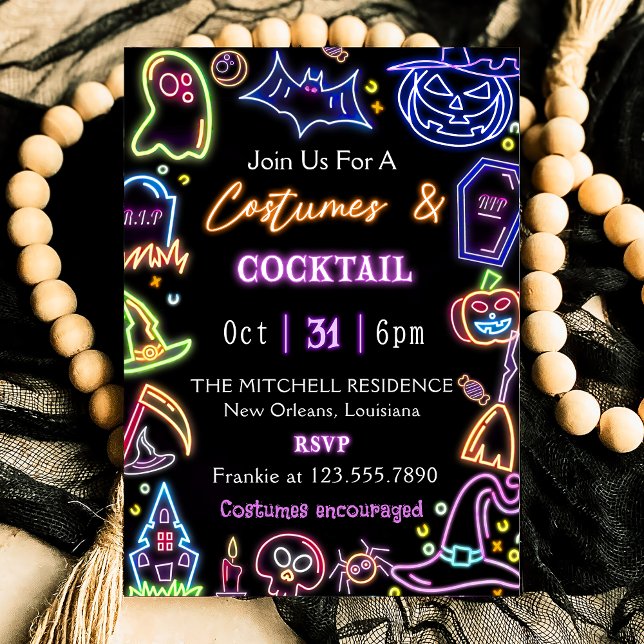 Invitación Trajes y cócteles fiesta de Halloween oscuro y bri (Subido por el creador)