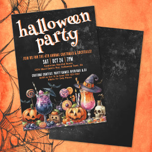Invitación Trajes Y Cócteles Fiesta De Halloween Para Adultos
