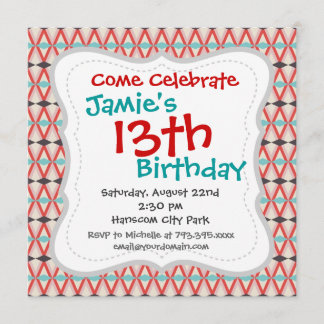 Invitación Trama de diamantes aztecos Verde azulados de color