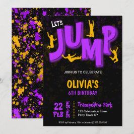 Invitación Trampolín de pintura amarilla morada neón para fie
