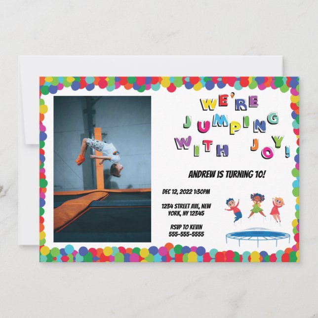 Invitación Trampoline Bonza Salto Niños Fiesta de Cumpleaños (Anverso)