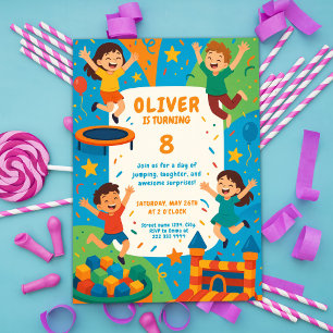 Invitación Trampoline Fiesta Fun - Salto Cumpleaños