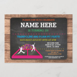 Invitación Trampoline Foam Pit Jump Fiesta Birthday Fun Invit