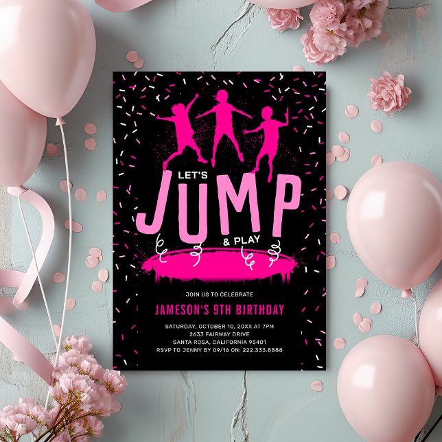 Invitación Trampoline Kids Pink Birthday Party (Subido por el creador)