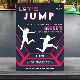 Invitación Trampoline Park Let's Jump Red Birthday Party
