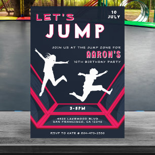 Invitación Trampoline Park Let's Jump Red Birthday Party