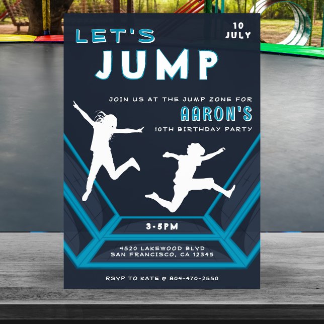 Invitación Trampoline Park Vamos a saltar la fiesta de cumple (Trampoline Park Let's Jump Blue Birthday Party Invitation
)
