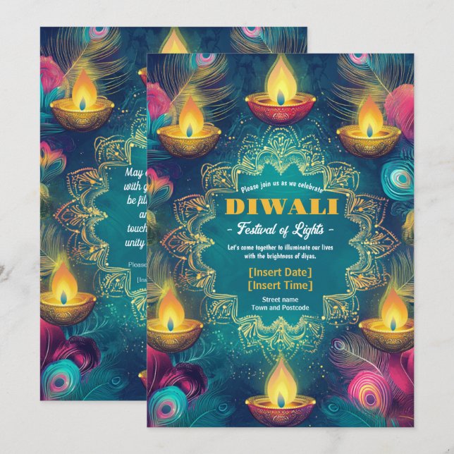 Invitación Tranquil Diwali Aura (Anverso / Reverso)