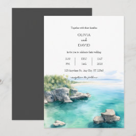 Invitación Tranquilo Boda de la laguna de agua Verde azulada 