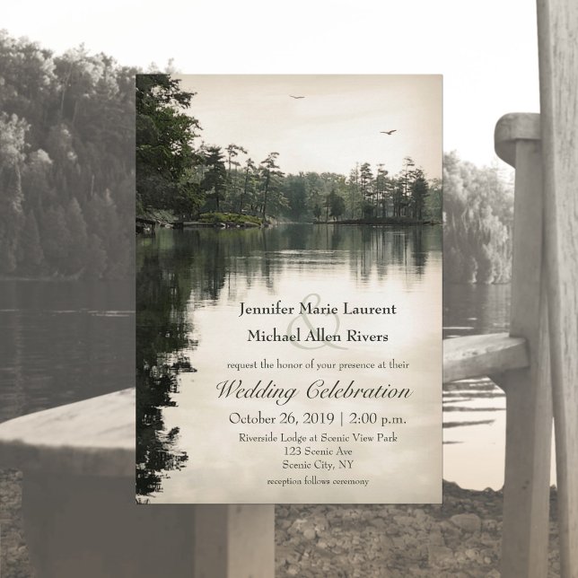 Invitación tranquilo boda de reflexión del lago rústico everg (Subido por el creador)