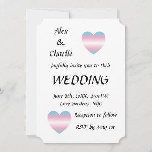 Invitación Trans Flag Colors Heart Proud Boda