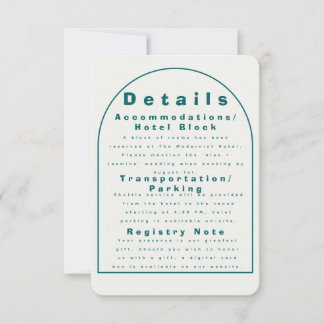 Invitación Transformative Teal Modern Craft Wedding Details