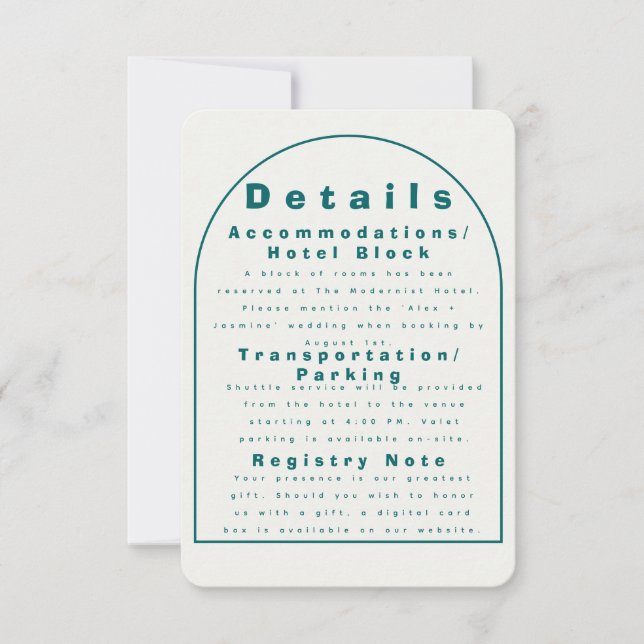 Invitación Transformative Teal Modern Craft Wedding Details (Anverso)