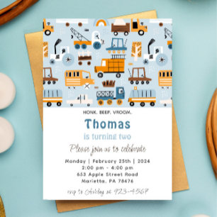Invitación Transportaciones Autos Dibujados a Mano Cumpleaños