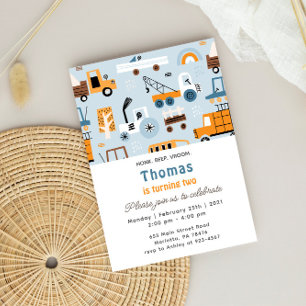 Invitación Transportaciones Autos Dibujados a Mano Cumpleaños