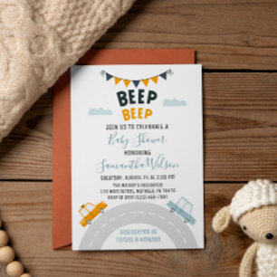 Invitación Transportaciones Retro Carros Baby Shower