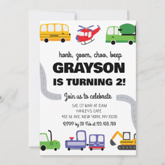 Invitación Transportation 2nd Birthday Invitation for Boy