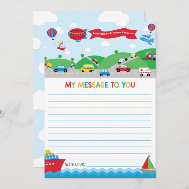 Invitación Transportation Activity Time Capsule Message Card (Anverso / Reverso)