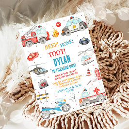 Invitación Transportation City Cars and Truck Boy Birthday