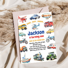 Invitación Transportation City Cars and Truck Boy Birthday