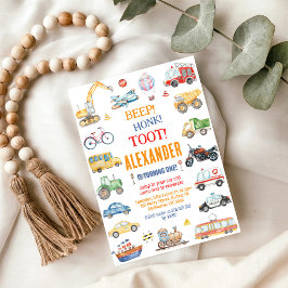 Invitación Transportation City Cars and Truck Boy Birthday