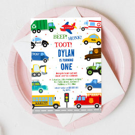 Invitación Transportation City Cars and Truck Boy Birthday