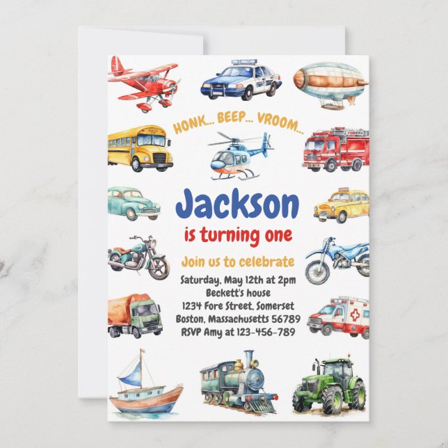 Invitación Transportation City Cars and Truck Boy Birthday (Anverso)