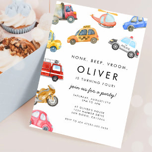 Invitación Transporte de Coches de Ciudad 5to Cumpleaños