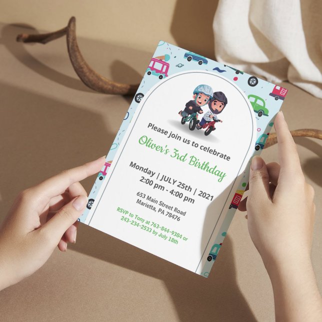 Invitación Transporte para Niños Bicicleta Cumpleaños Patrón  (Subido por el creador)