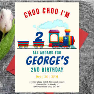 Invitación Transporte Vehicular Tren Choo Choo Cumpleaños