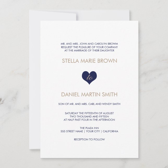 Invitación trasera rayada de la boda del corazón (Anverso)