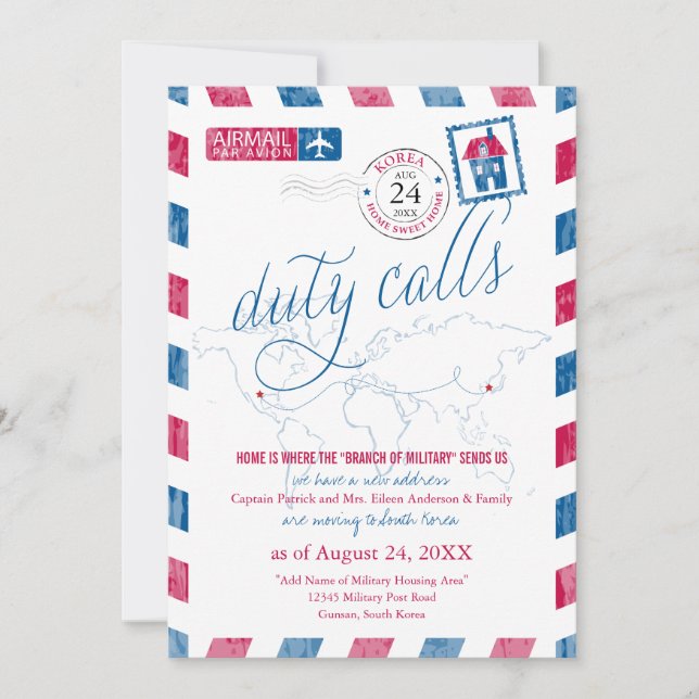 Invitación Traslado militar de Texas a Corea Airmail (Anverso)