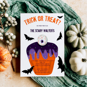 Invitación Trato de Halloween o fiesta de pastelitos de béisb