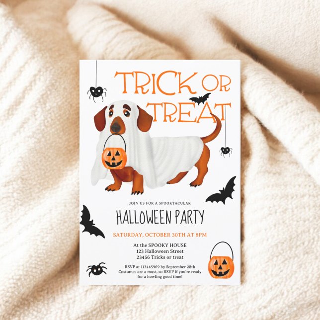 Invitación Trato de truco para perros guión fantasma fiesta d (Cute trick treat dog ghost script Halloween party Invitation)