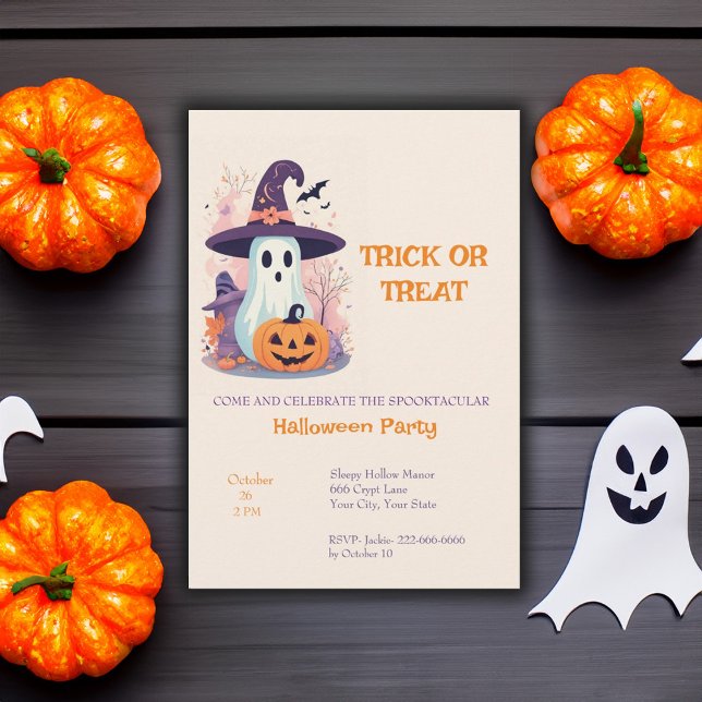 Invitación Trato truco para niños fiesta fantasma de Hallowee (Subido por el creador)