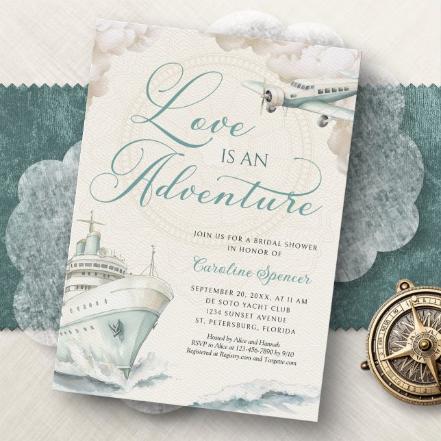 Invitación Travel Adventure Cruise Engagement Party (Subido por el creador)