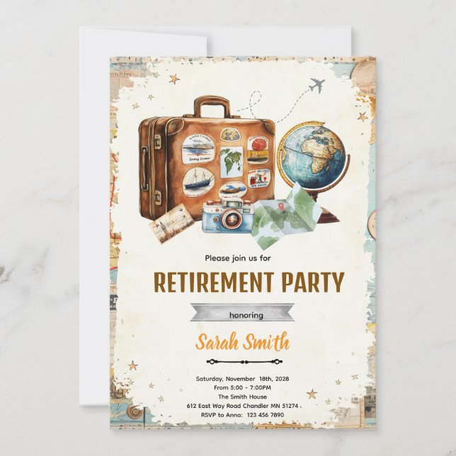 Invitación Travel retirement party invitation (Anverso)