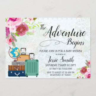 Invitación Travel Worldmap Baby Shower Adventure Comienza RSV