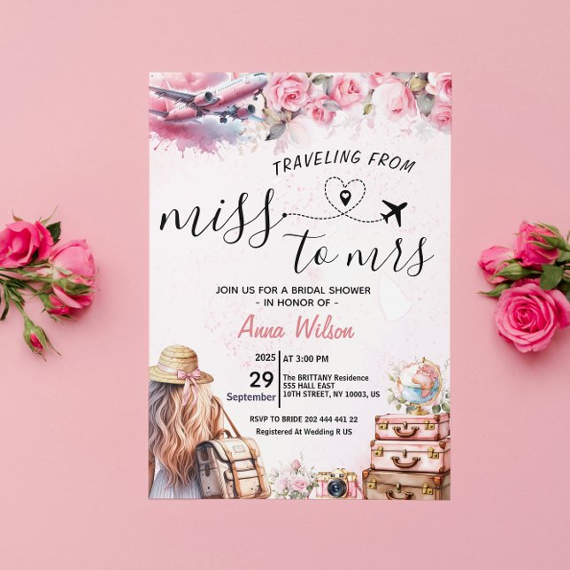 Invitación Traveling from Miss to Mrs Bridal Shower  (traveling from miss to mrs bridal shower invitations love is a journey around the world)