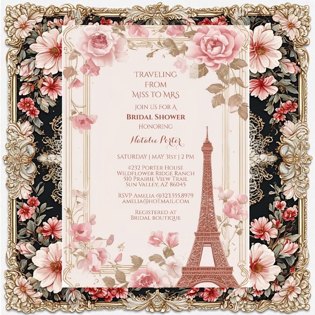 Invitación Traveling from Miss to Mrs Bridal Shower Paris  (Traveling from Miss to Mrs Bridal Shower Paris Invitation)